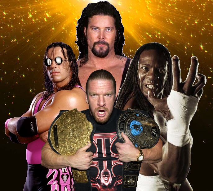 Kevin Nash, Triple H, HHH, Hunter, Bret Hart, Hitman, Booker T, WCW, WWE, title belts, Goldberg, Champion